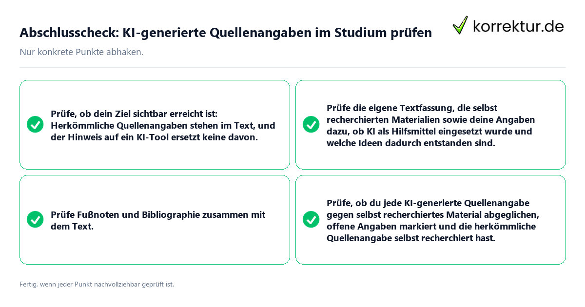 Abschlusscheck: KI-generierte Quellenangaben im Studium prüfen Konkreter Abschlusscheck zu KI-generierte Quellenangaben im Studium prüfen