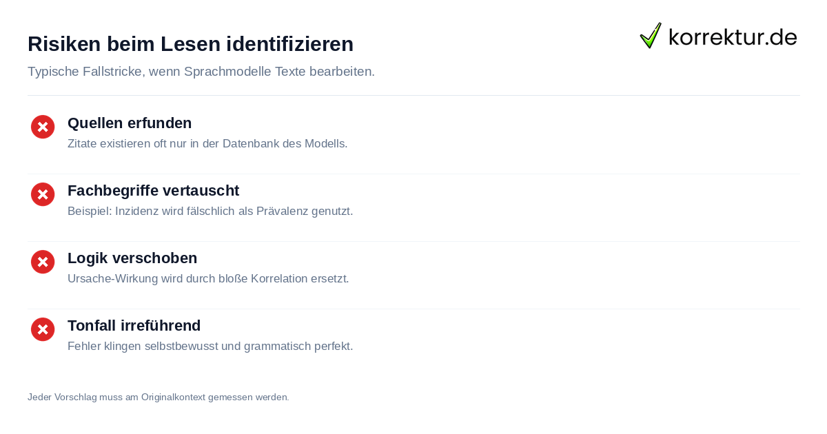 Risiken beim Lesen identifizieren Checkliste für KI-Halluzinationen bei Korrekturen vermeiden