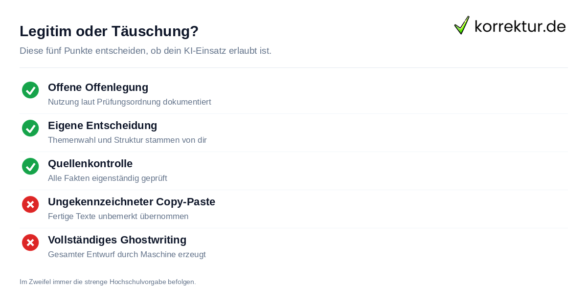 Legitim oder Täuschung? Checkliste Legitimer versus illegaler KI-Einsatz in der Wissenschaft