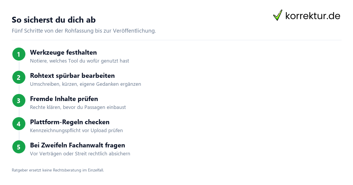KI-Texte und Urheberrecht: 5 Schritte zur rechtssicheren Veröffentlichung