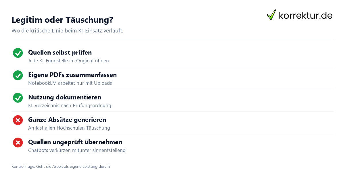 KI Tools fürs Studium: erlaubte Hilfe und Täuschung als Ampel-Grafik