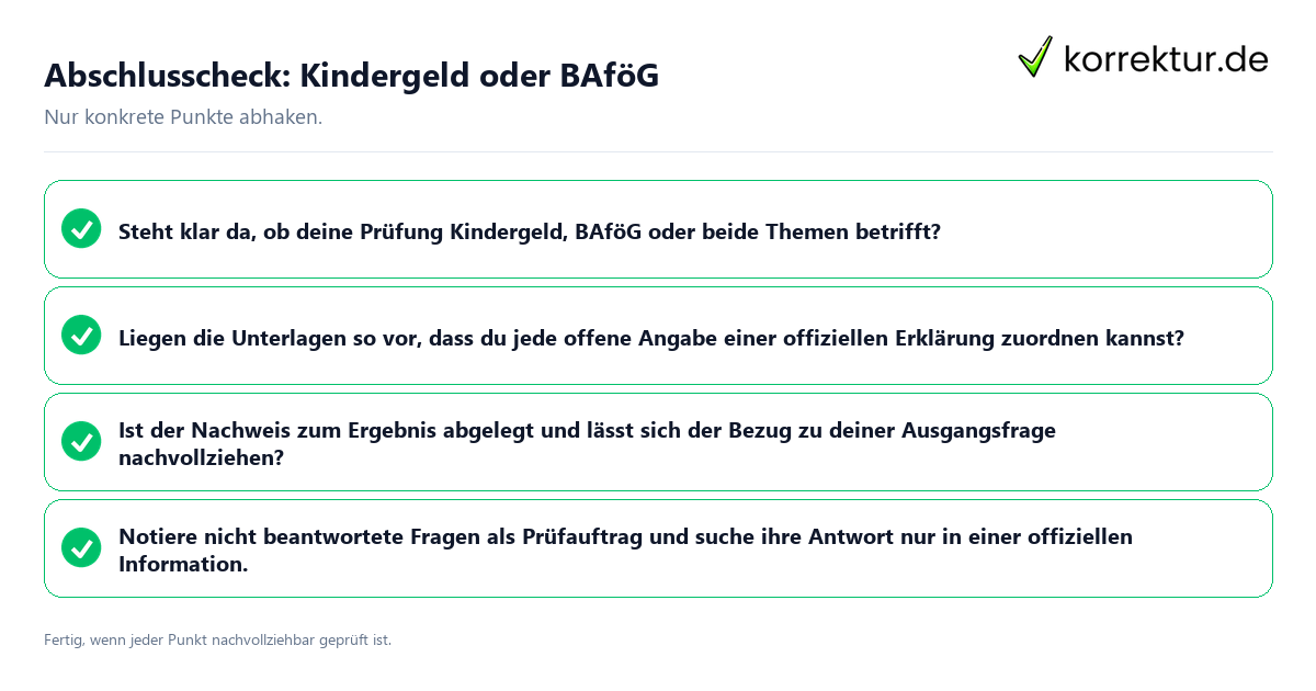 Konkreter Abschlusscheck zu Kindergeld oder BAföG