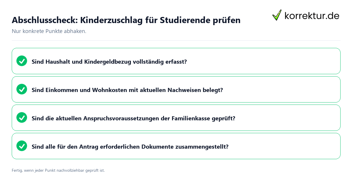 Konkreter Abschlusscheck zu Kinderzuschlag für Studierende prüfen