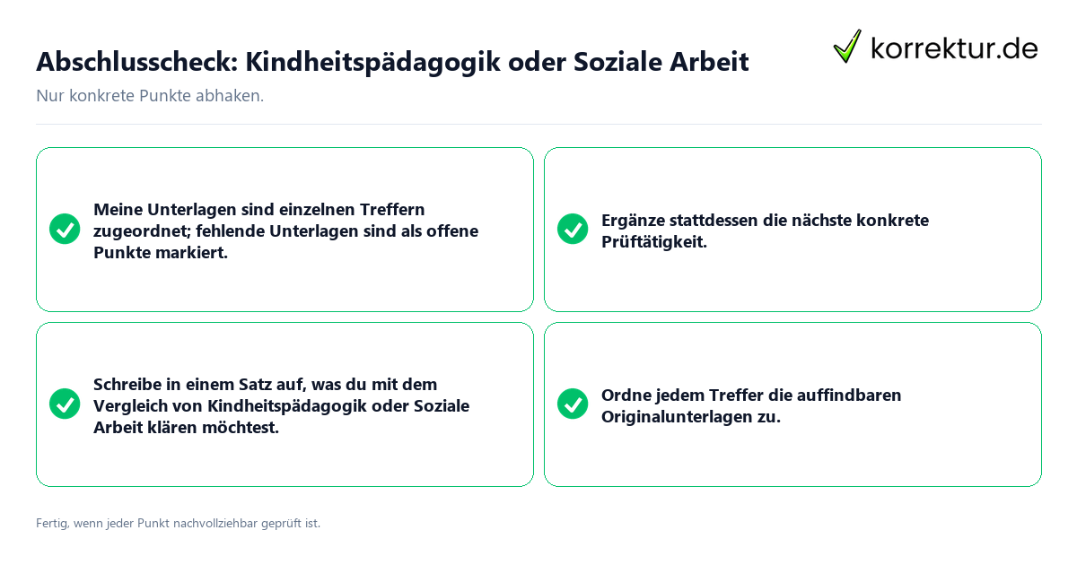 Konkreter Abschlusscheck zu Kindheitspädagogik oder Soziale Arbeit