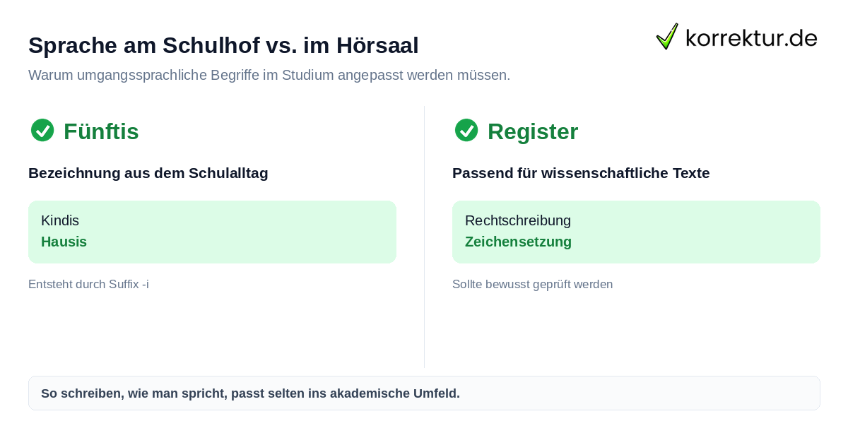 Vergleich von schulischen Begriffen und akademischem Textstil