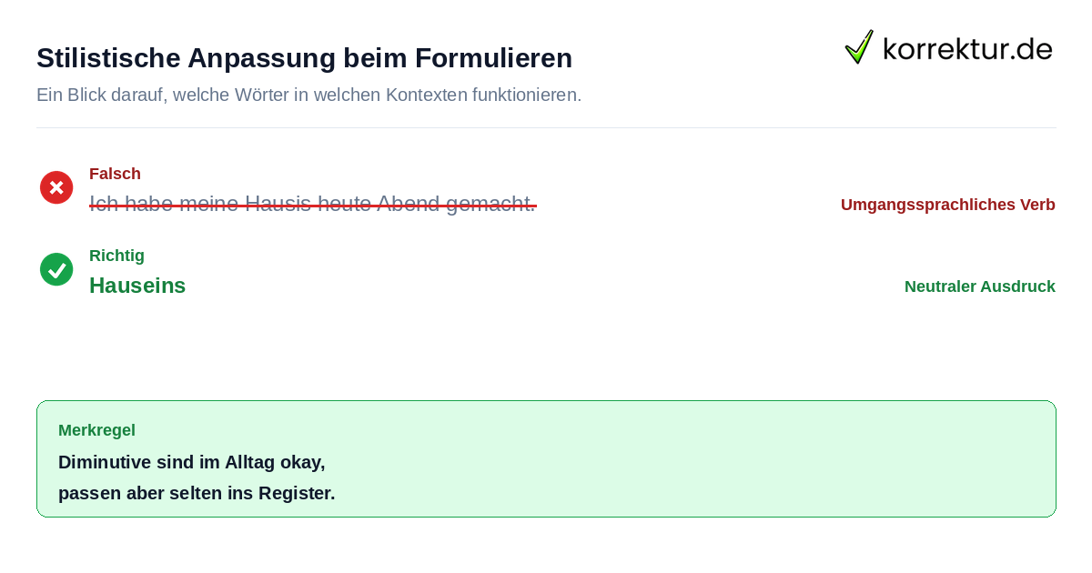 Stilistische Anpassung beim Formulieren Rotstiftprüfung des Satzes über die Verwendung von Diminutiven