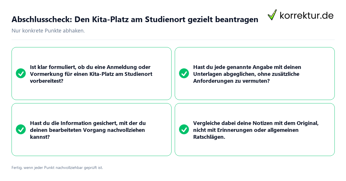Abschlusscheck: Den Kita-Platz am Studienort gezielt beantragen Konkreter Abschlusscheck zu Den Kita-Platz am Studienort gezielt beantragen