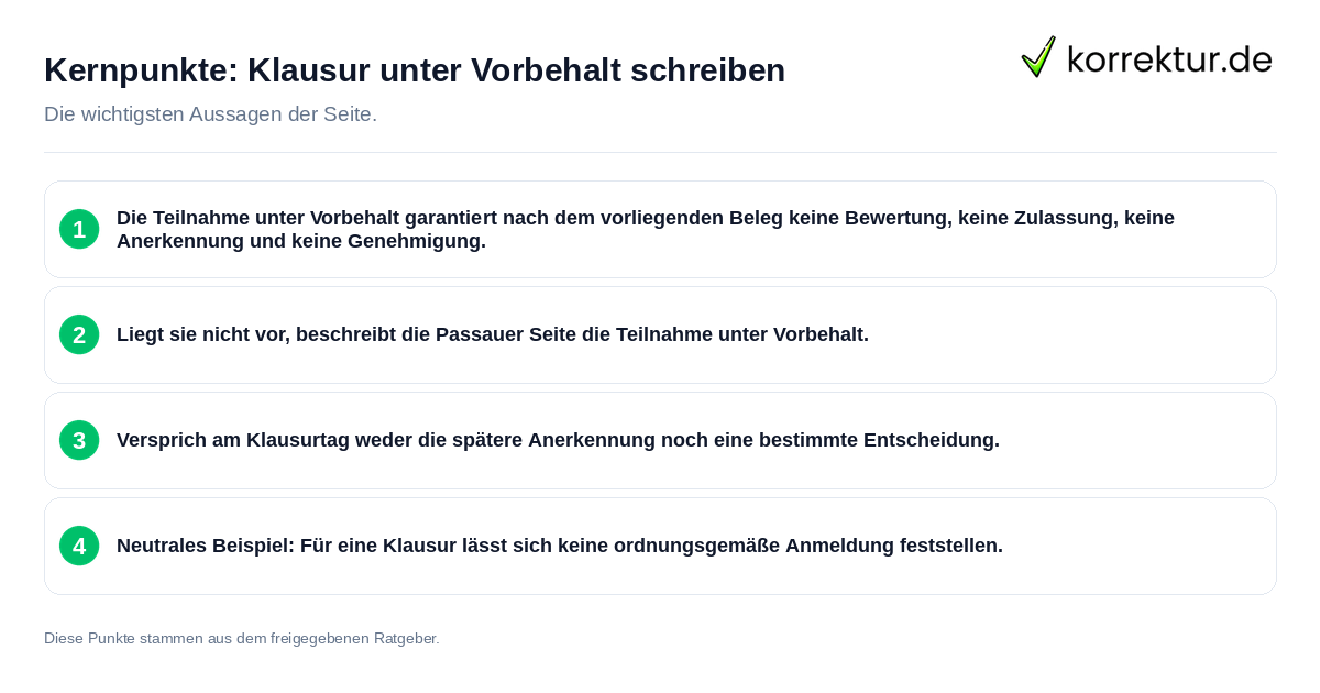 Kernpunkte: Klausur unter Vorbehalt schreiben Konkrete Kernpunkte zu Klausur unter Vorbehalt schreiben