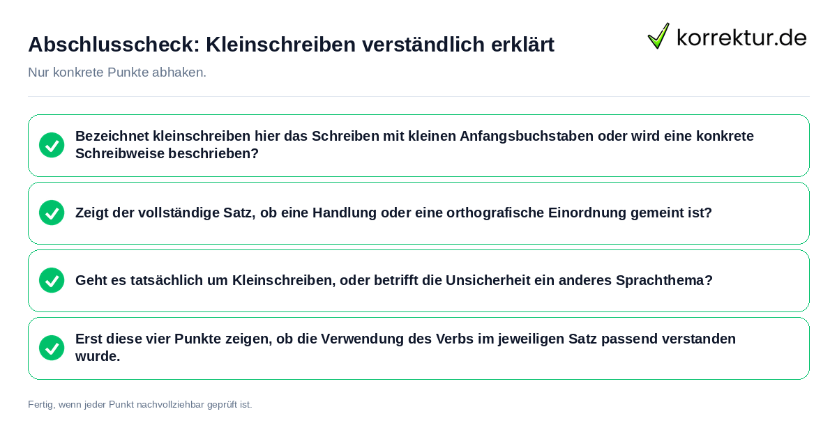 Konkreter Abschlusscheck zu Kleinschreiben verständlich erklärt