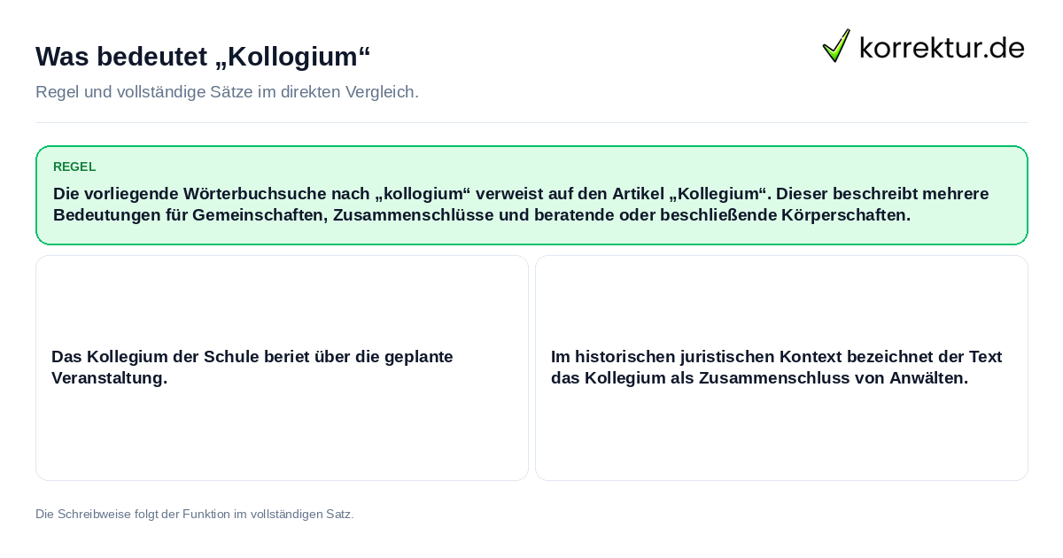 Was bedeutet „Kollogium“ Konkrete Regel und vollständige Beispielsätze zu Was bedeutet „Kollogium“