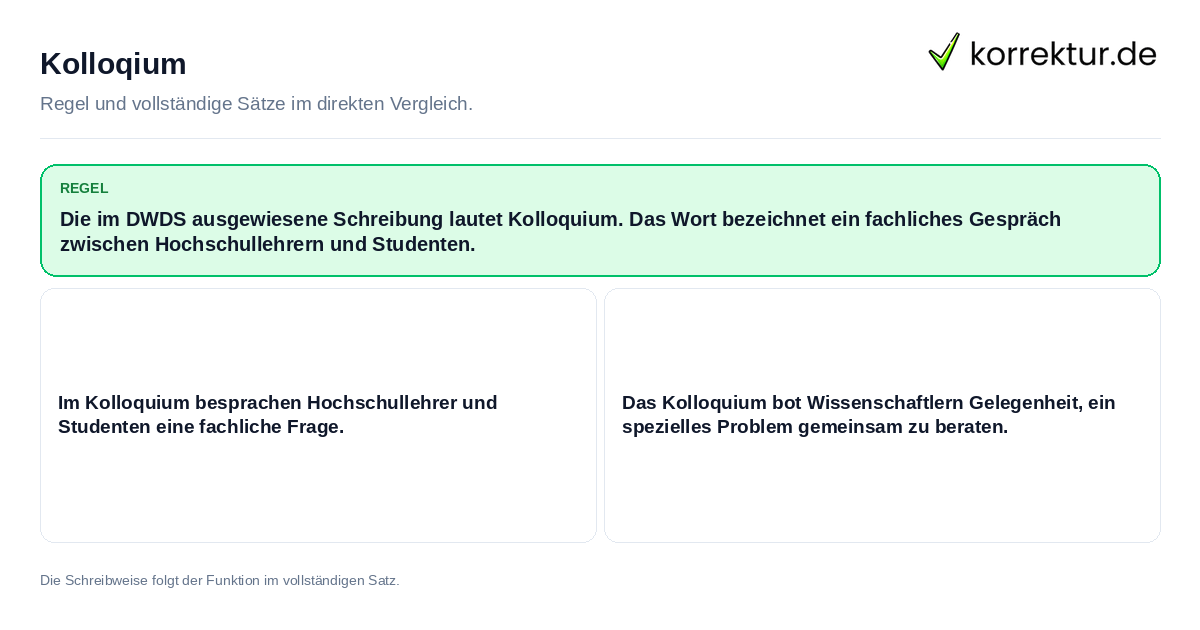 Konkrete Regel und vollständige Beispielsätze zu Kolloqium