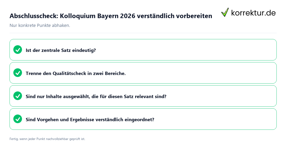 Abschlusscheck: Kolloquium Bayern 2026 verständlich vorbereiten Konkreter Abschlusscheck zu Kolloquium Bayern 2026 verständlich vorbereiten