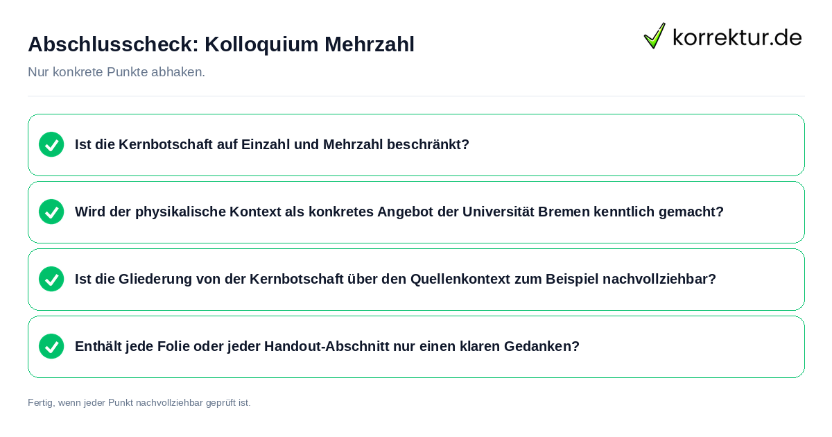 Abschlusscheck: Kolloquium Mehrzahl Konkreter Abschlusscheck zu Kolloquium Mehrzahl