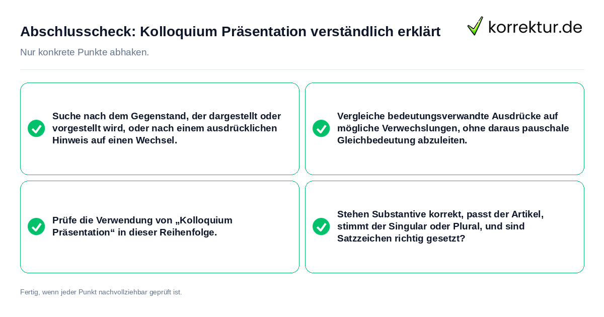 Konkreter Abschlusscheck zu Kolloquium Präsentation verständlich erklärt