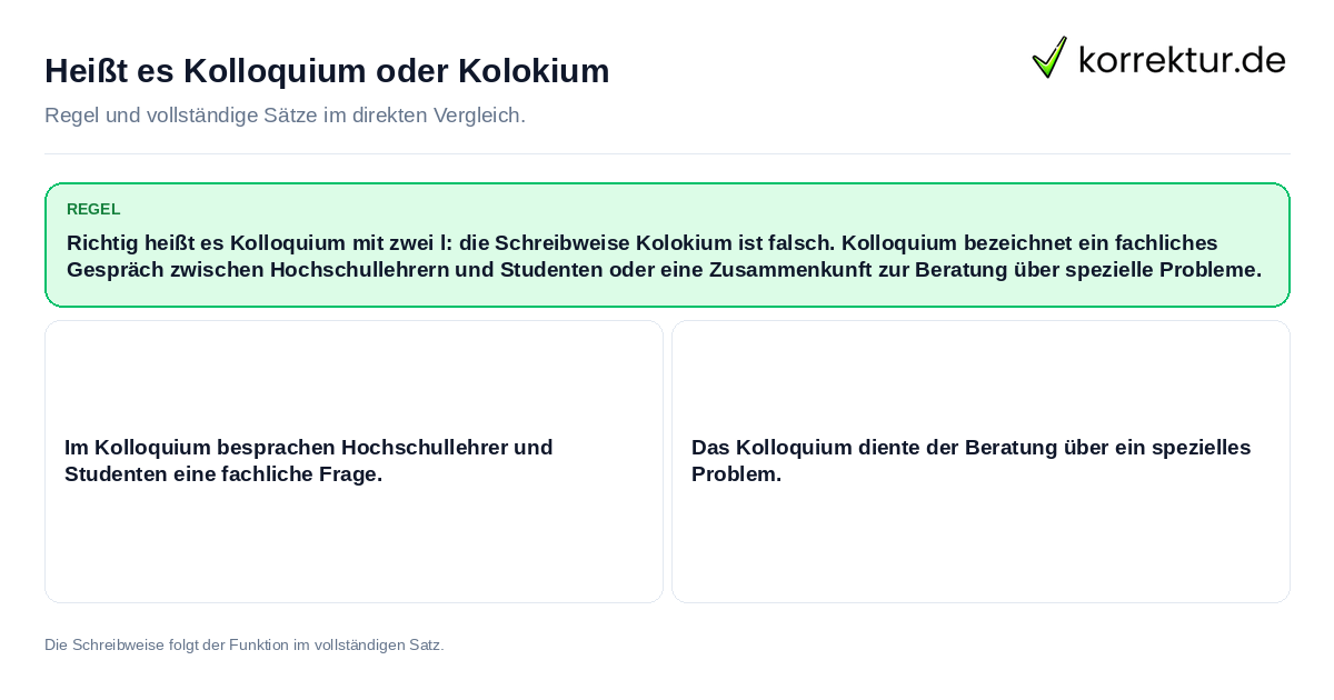 Konkrete Regel und vollständige Beispielsätze zu Heißt es Kolloquium oder Kolokium