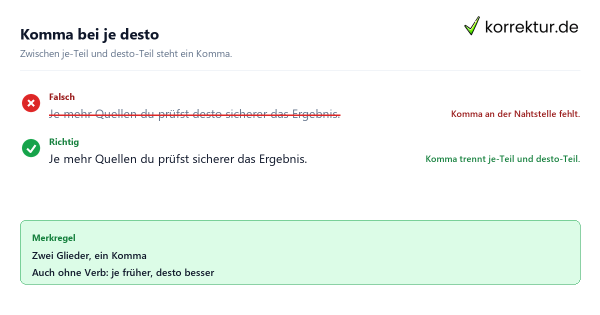 Komma bei je desto Beispiel mit Korrektur