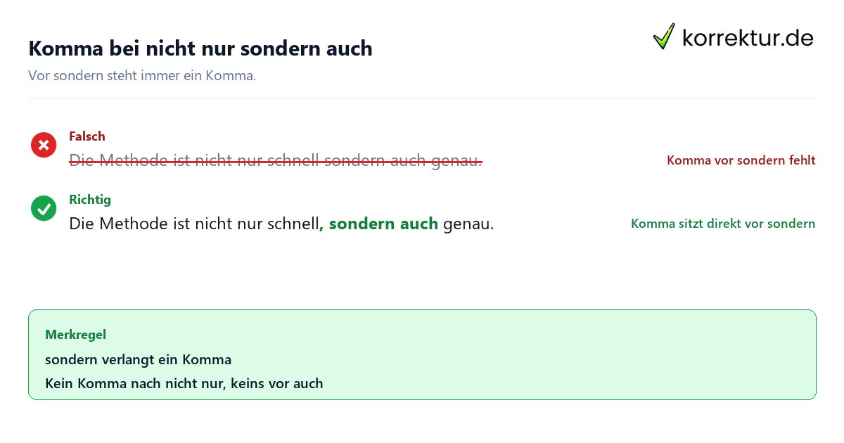 Komma bei nicht nur sondern auch: Beispiel mit Rotstift-Korrektur