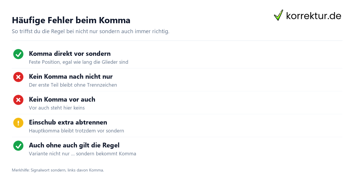 Häufige Fehler beim Komma Checkliste Komma bei nicht nur sondern auch: häufige Fehler vermeiden