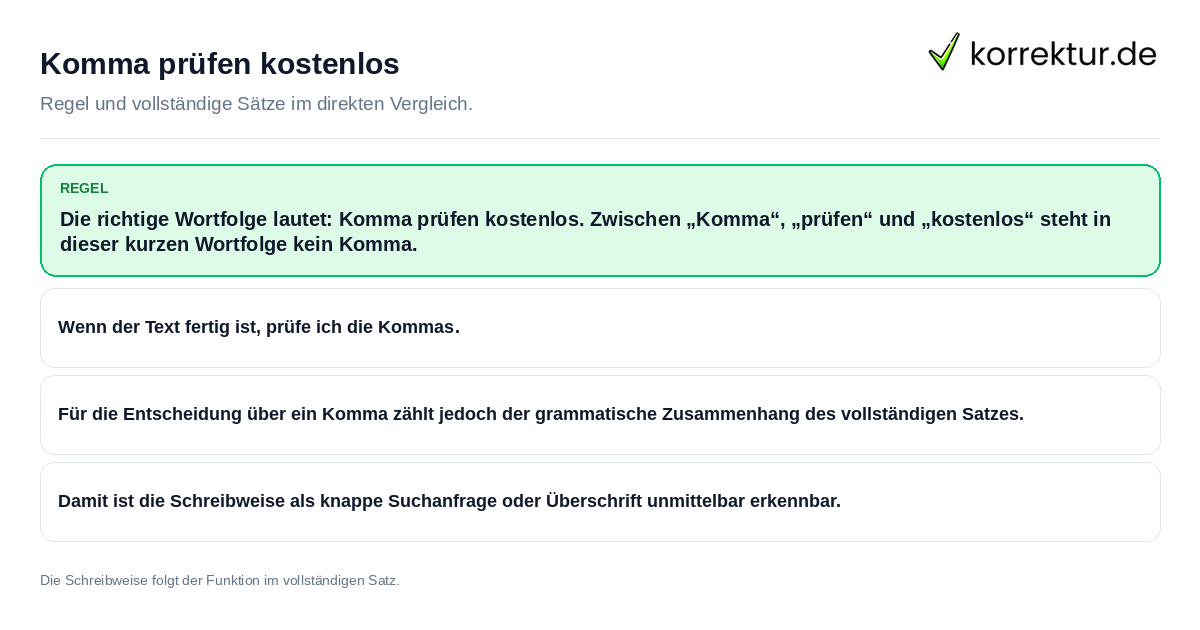 Komma prüfen kostenlos Konkrete Regel und vollständige Beispielsätze zu Komma prüfen kostenlos