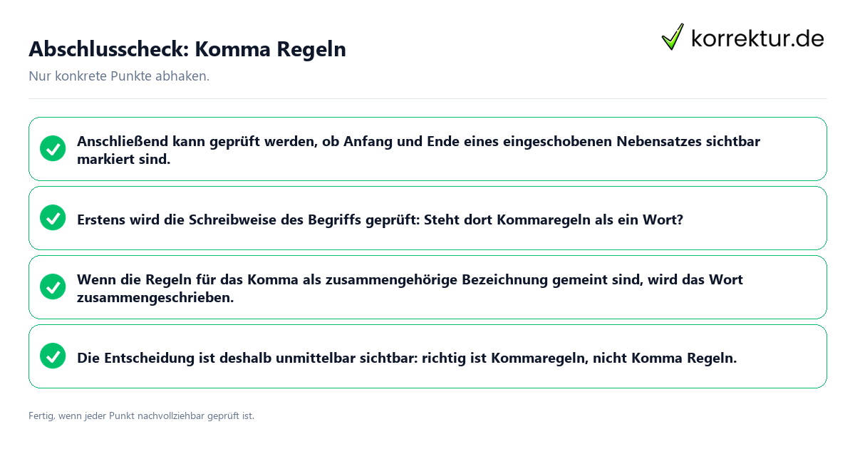 Konkreter Abschlusscheck zu Komma Regeln