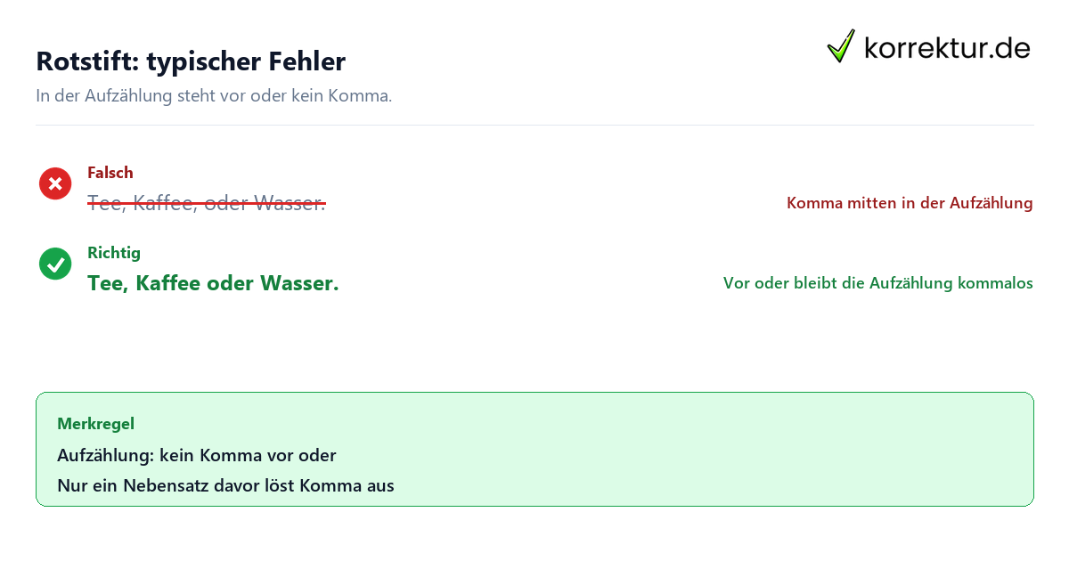 Rotstift: typischer Fehler Häufiger Fehler beim Komma vor oder in einer Aufzählung