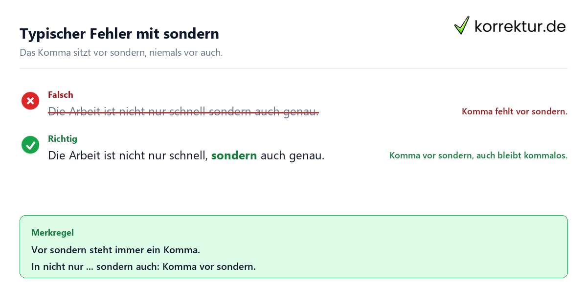 Typischer Fehler mit sondern Komma vor sondern: Rotstift-Beispiel Paarformel