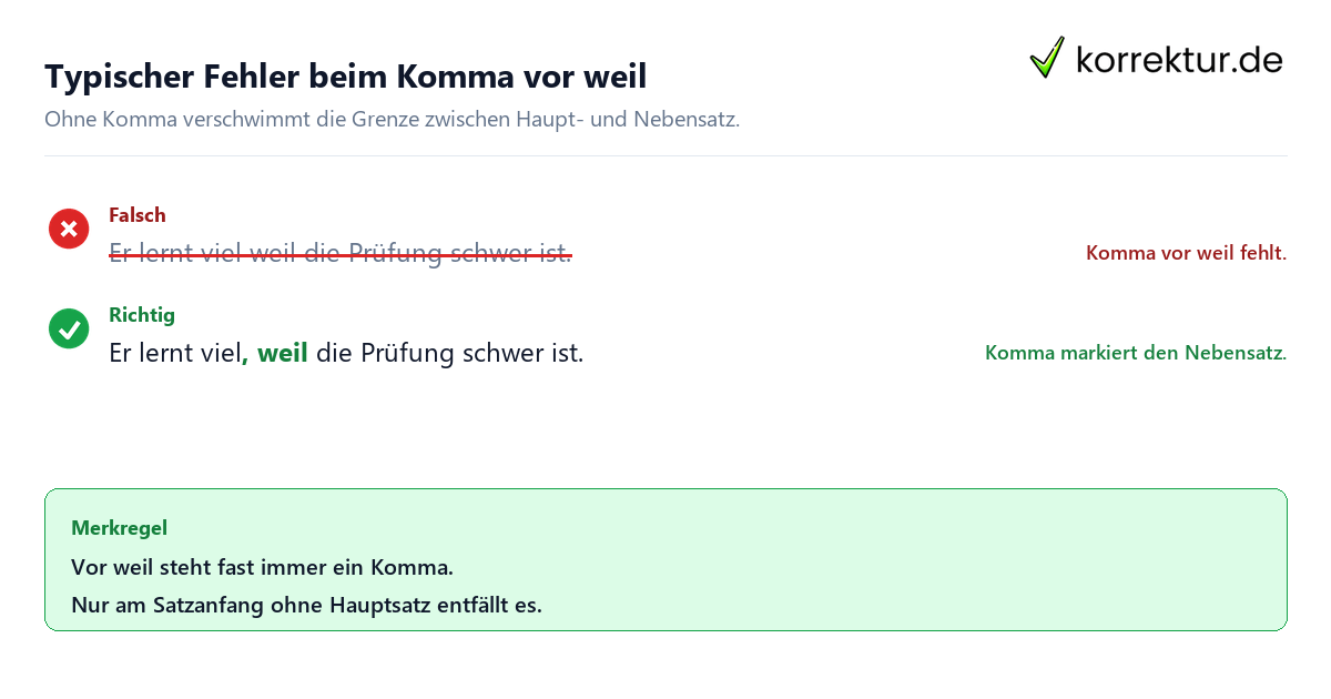 Typischer Fehler beim Komma vor weil Komma vor weil richtig setzen: Beispiel aus dem Ratgeber