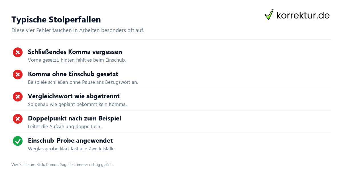 Häufige Fehler beim Komma vor wie zum Beispiel in Haus- und Abschlussarbeiten