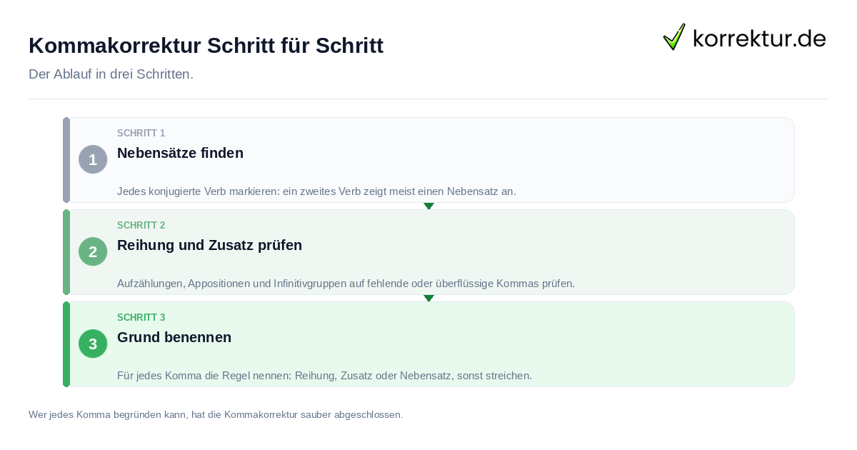 Kommakorrektur Schritt für Schritt: der Ablauf in drei Schritten