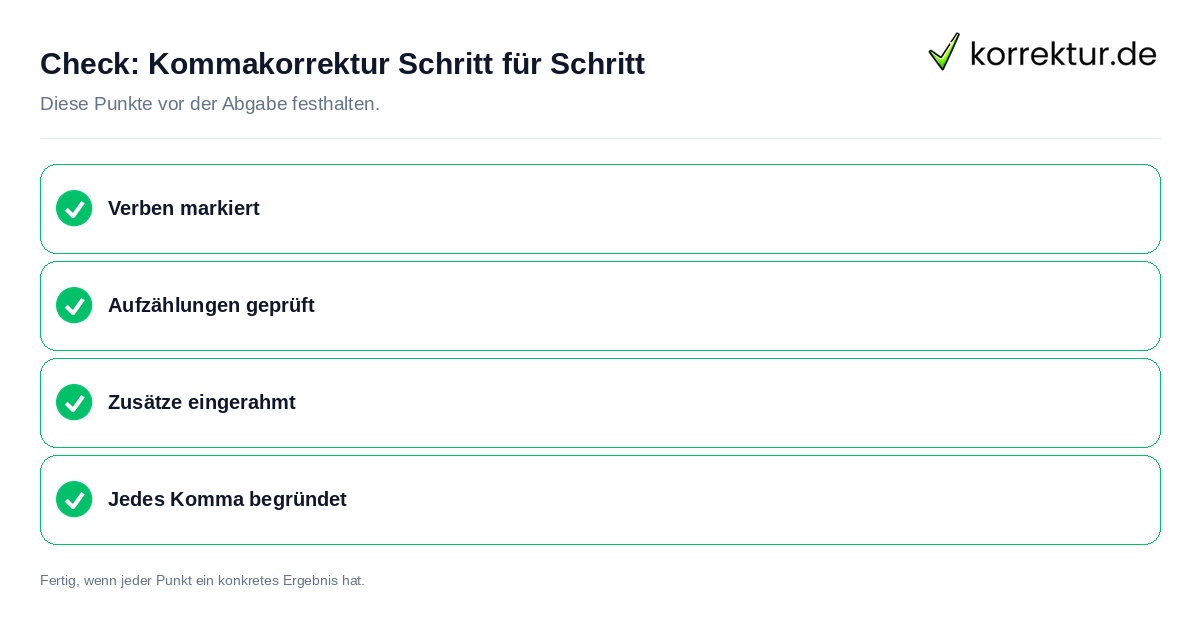 Kommakorrektur Schritt für Schritt: Prüfliste mit vier Punkten