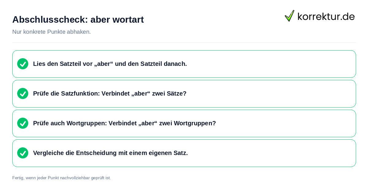 Konkreter Abschlusscheck zu aber wortart