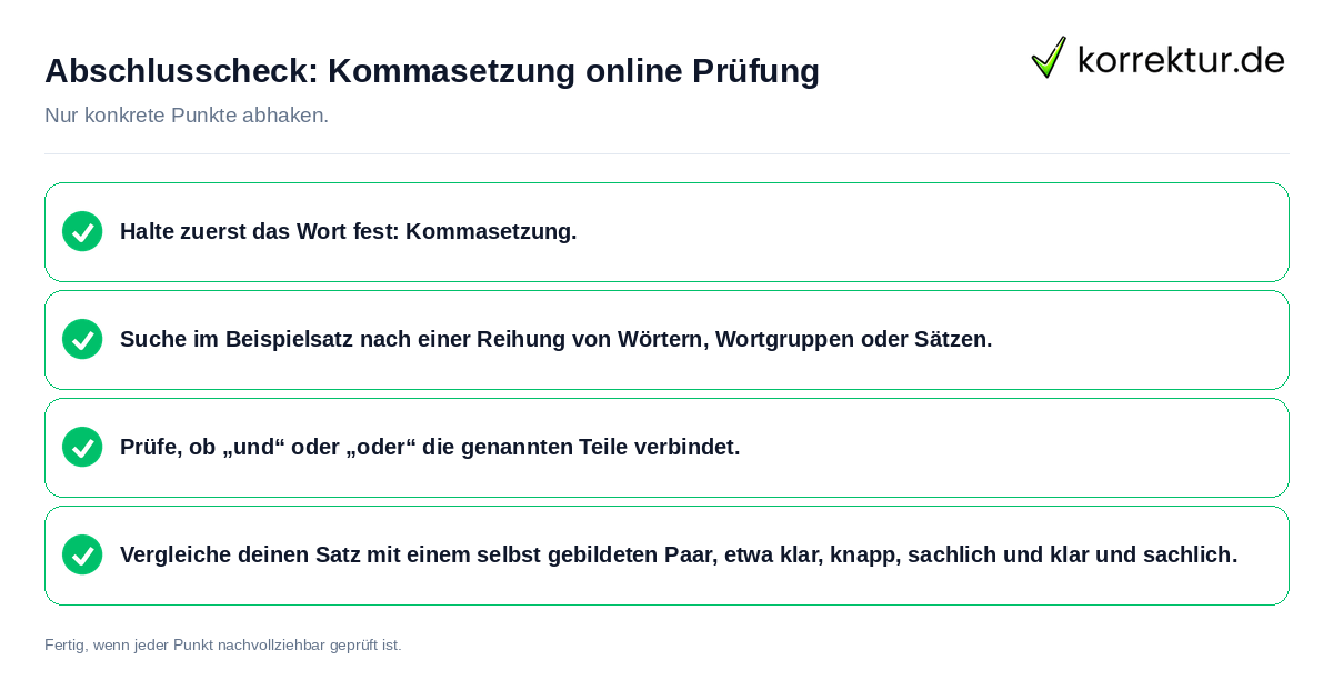 Abschlusscheck: Kommasetzung online Prüfung Konkreter Abschlusscheck zu Kommasetzung online Prüfung