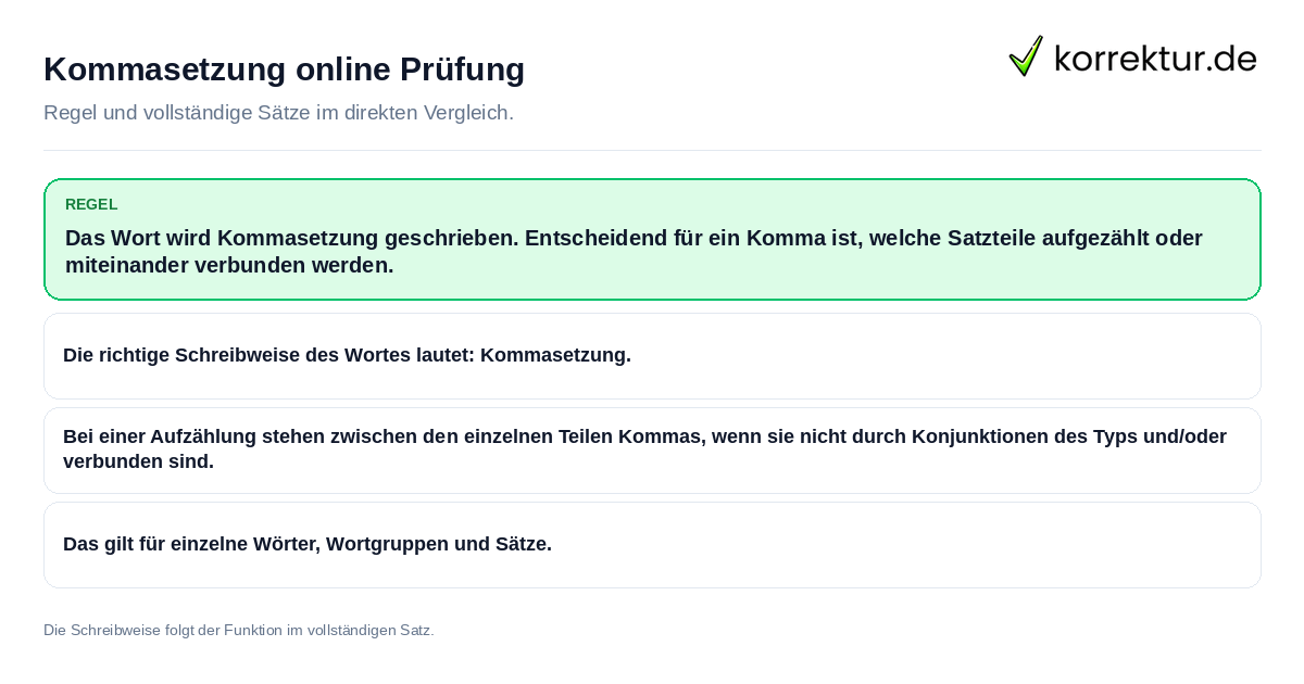 Kommasetzung online Prüfung Konkrete Regel und vollständige Beispielsätze zu Kommasetzung online Prüfung