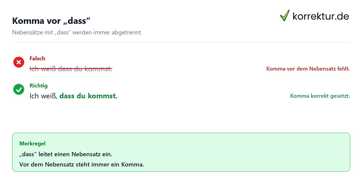 Komma vor „dass“ Kommasetzung: Regeln und Beispiele erklärt, Komma vor dass richtig setzen