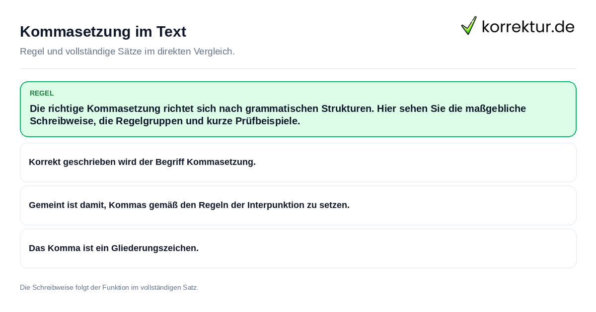 Kommasetzung im Text Konkrete Regel und vollständige Beispielsätze zu Kommasetzung im Text
