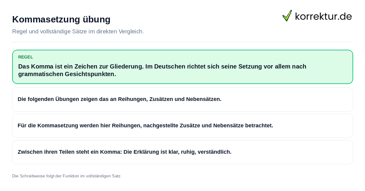 Kommasetzung übung Konkrete Regel und vollständige Beispielsätze zu Kommasetzung übung