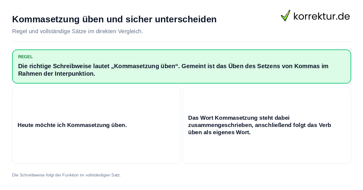 Konkrete Regel und vollständige Beispielsätze zu Kommasetzung üben und sicher unterscheiden