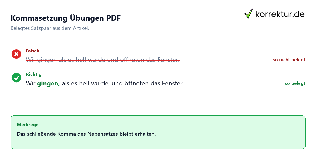 Kommasetzung Übungen PDF Falsches und richtiges Satzbeispiel zu Kommasetzung Übungen PDF