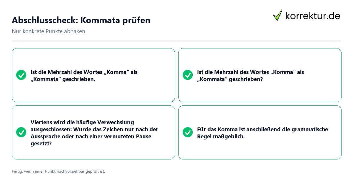 Konkreter Abschlusscheck zu Kommata prüfen