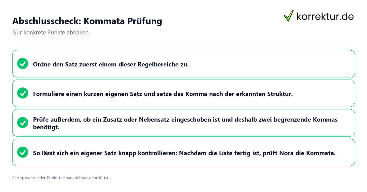 Konkreter Abschlusscheck zu Kommata Prüfung
