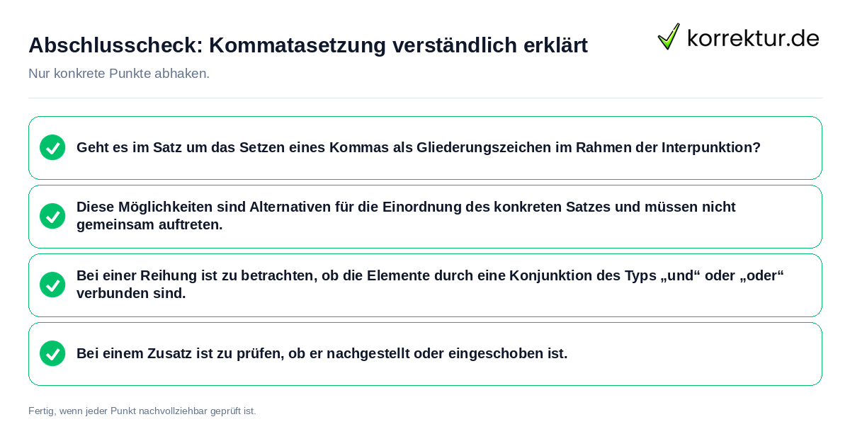 Konkreter Abschlusscheck zu Kommatasetzung verständlich erklärt