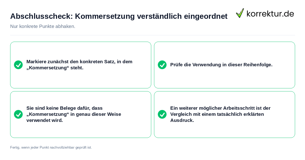 Konkreter Abschlusscheck zu Kommersetzung verständlich eingeordnet