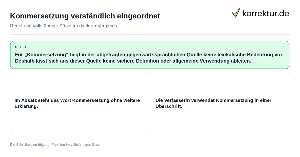 Konkrete Regel und vollständige Beispielsätze zu Kommersetzung verständlich eingeordnet