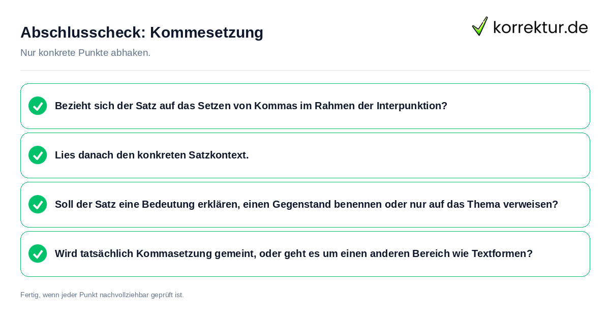 Konkreter Abschlusscheck zu Kommesetzung