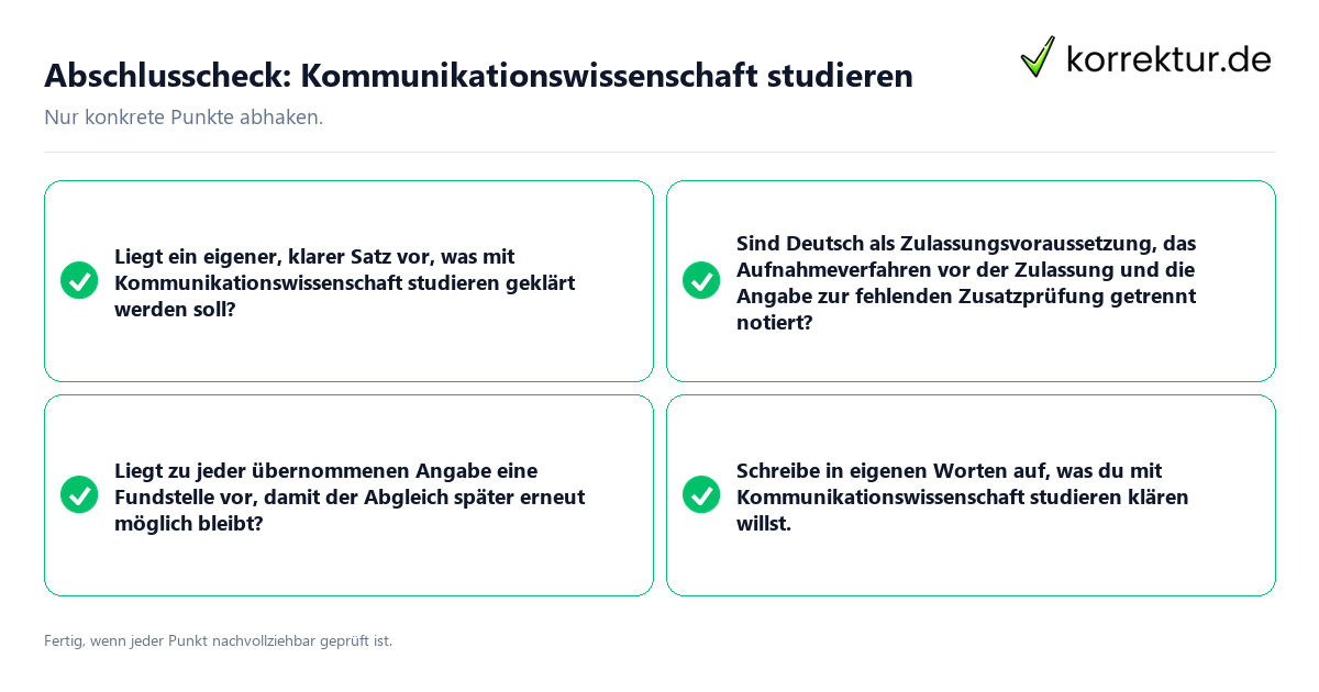 Abschlusscheck: Kommunikationswissenschaft studieren Konkreter Abschlusscheck zu Kommunikationswissenschaft studieren