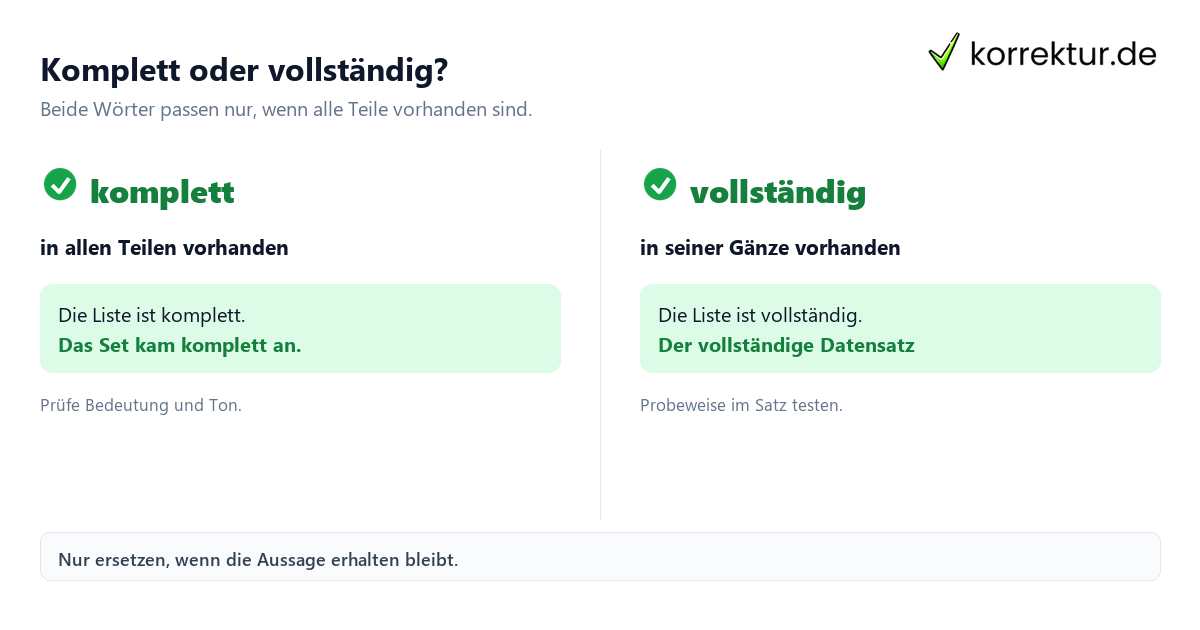 Komplett oder vollständig? Synonyme für „komplett“ im richtigen Kontext: komplett und vollständig vergleichen