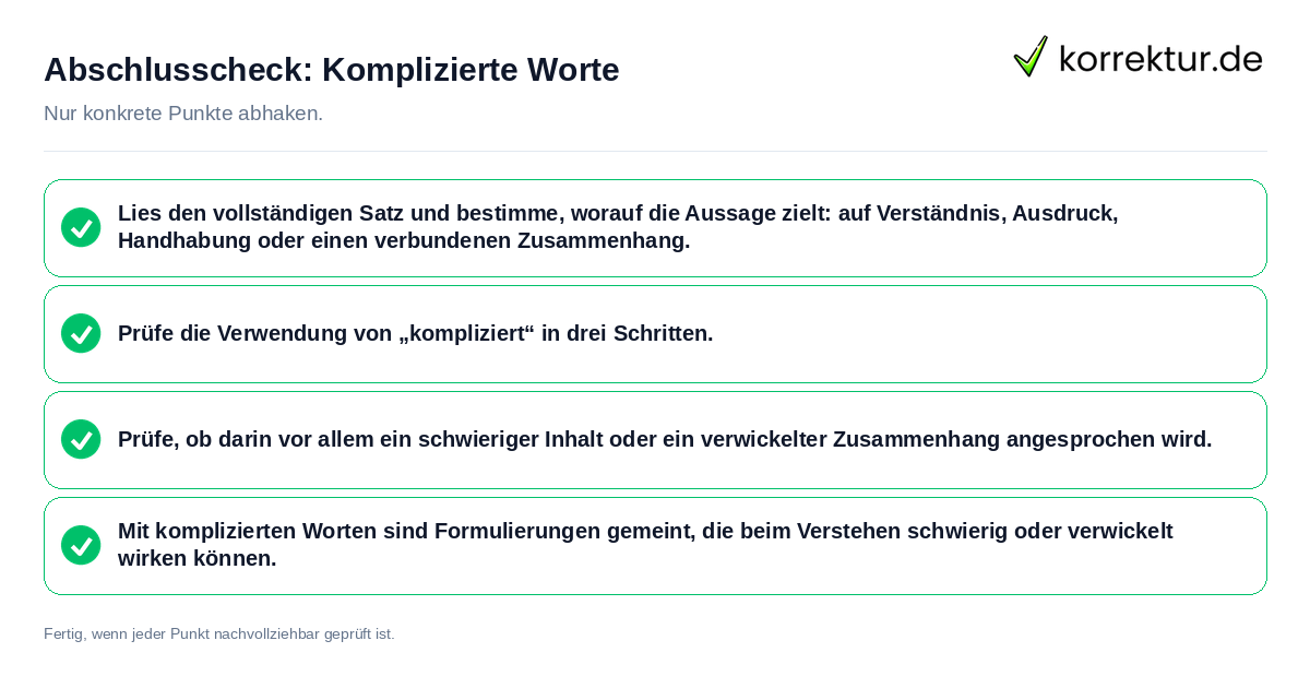 Konkreter Abschlusscheck zu Komplizierte Worte