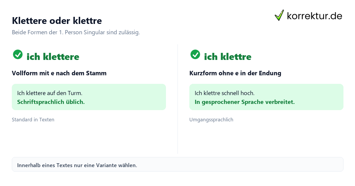 Klettere oder klettre Konjugation klettern: klettere oder klettre im Vergleich