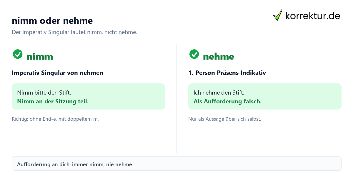 Konjugation nehmen: nimm oder nehme im Imperativ