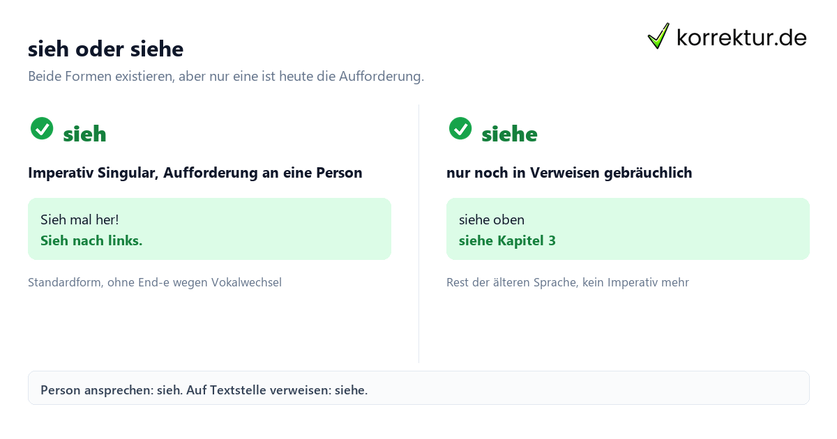 sieh oder siehe Konjugation sehen: sieh oder siehe im Imperativ